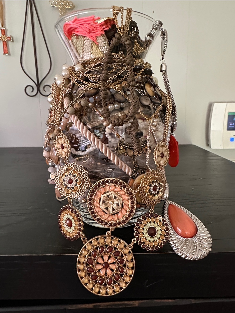 Mystery Jewelry Jar W/Statement Boho Medallion Necklace - Gold and Coral